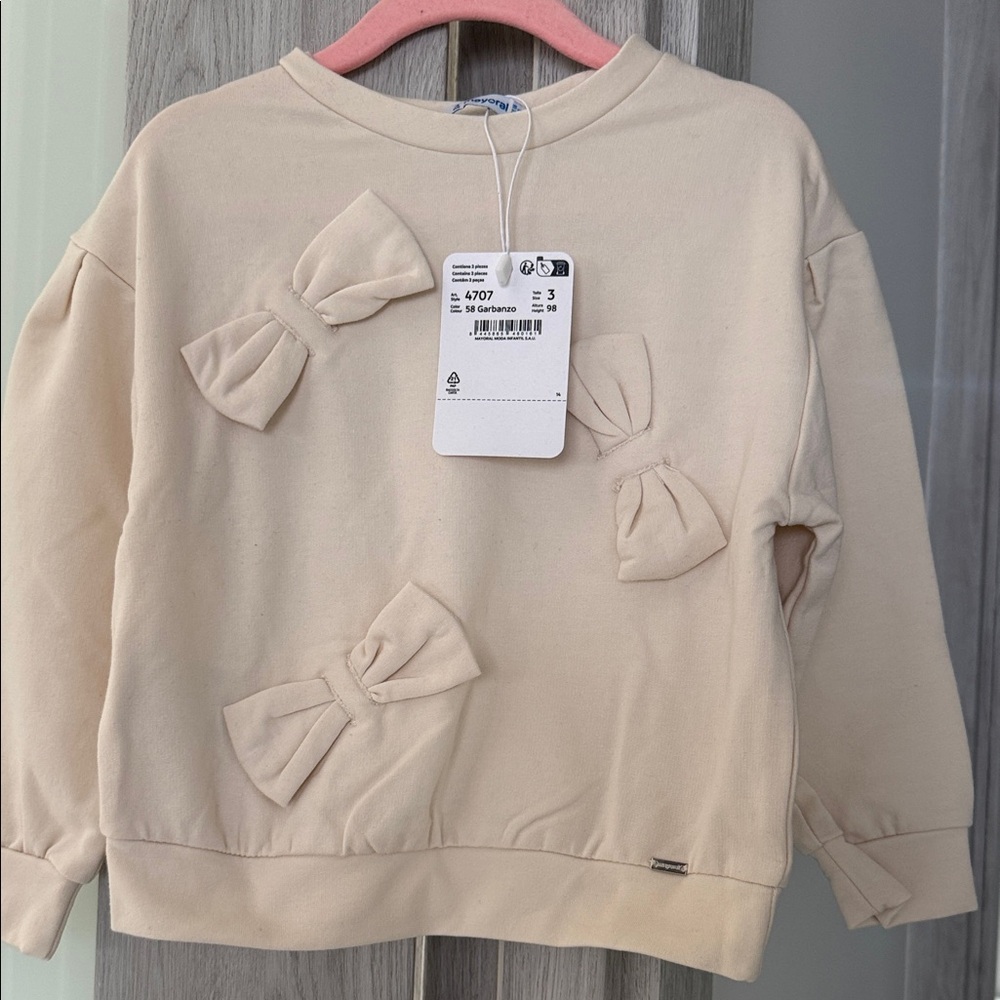 Mayoral Cream Bow Appliqué Crewneck Sweatshirt